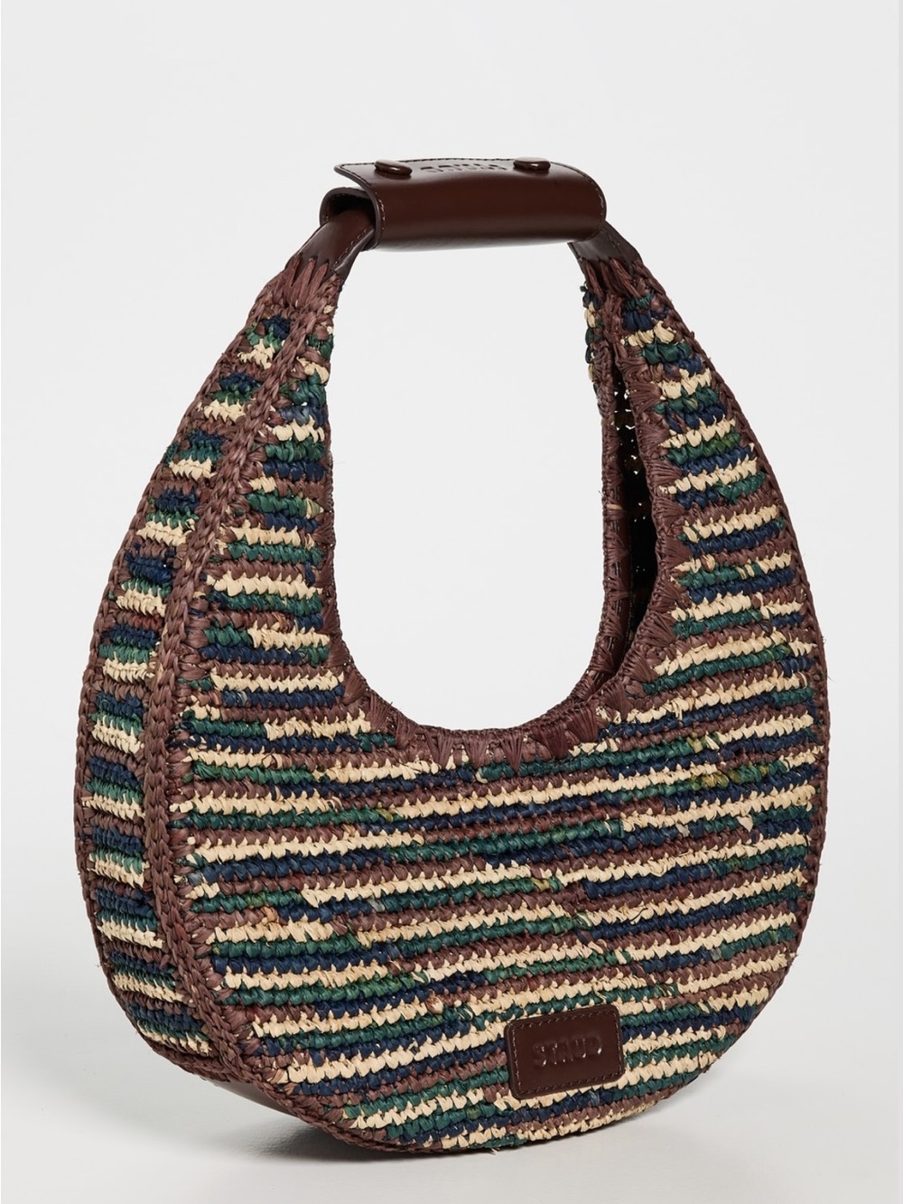 STAUD Mixed Raffia Moon Tote Bag